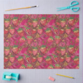 Hete Roze Gouden Aardbei Wijnpatroon Tissuepapier (Craft)