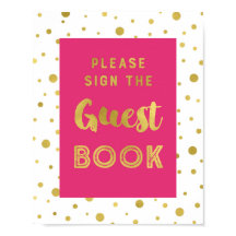 Hete roze gouden confetti gastboek trouwbord