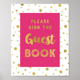 Hete roze gouden confetti gastboek trouwbord poster