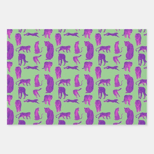 Hete Roze Grote Katten in Neon Sinaasappel & Blauw Inpakpapier Vel (Voorkant 3)