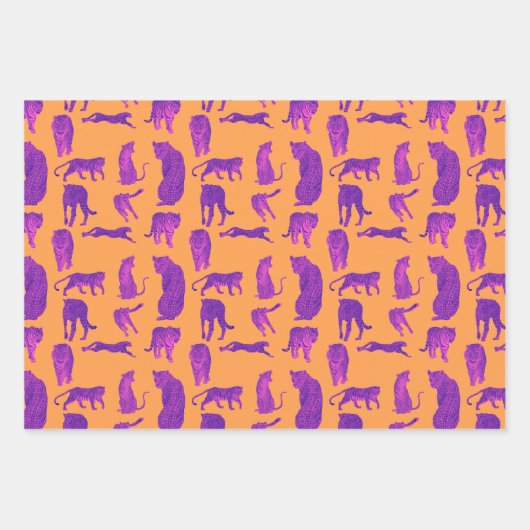 Hete Roze Grote Katten in Neon Sinaasappel & Blauw Inpakpapier Vel (Voorkant 2)