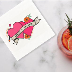 Hete roze Harten kleurrijke bruiloft Servet