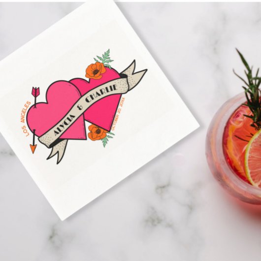 Hete roze Harten kleurrijke bruiloft Servet