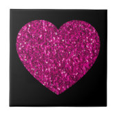 Hete roze hartritme glitter sparkles op zwart tegeltje (Voorkant)