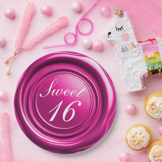 Hete roze kaars was zegel druppel Sweet 16 bruilof Papieren Bordje (Feest)