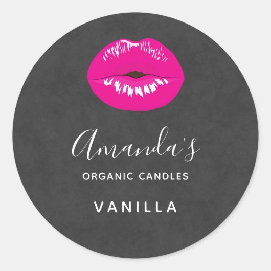 Hete Roze Lippen Glamoureuze Kaars of Zeepgeur Ronde Sticker (Voorkant)