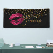 Hete roze lippen met gouden glitter Confetti Spandoek (Beurs)