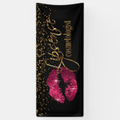Hete roze lippen met gouden glitter Confetti Spandoek (Verticaal)