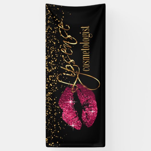 Hete roze lippen met gouden glitter Confetti Spandoek (Verticaal)