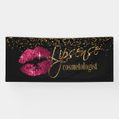 Hete roze lippen met gouden glitter Confetti Spandoek (Horizontaal)