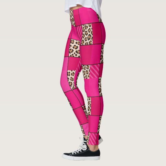 Hete Roze Luipaardprint Patchwork Leggings (Links)
