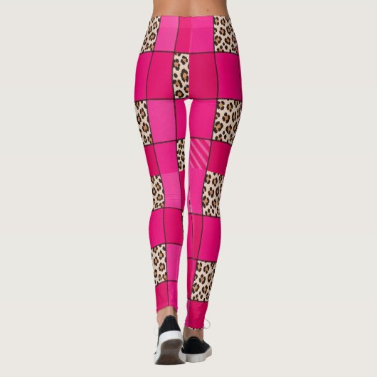 Hete Roze Luipaardprint Patchwork Leggings (Achterkant)