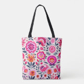 Hete Roze Mexicaanse Bloemen Bloemen Patroon Chic Tote Bag (Achterkant)