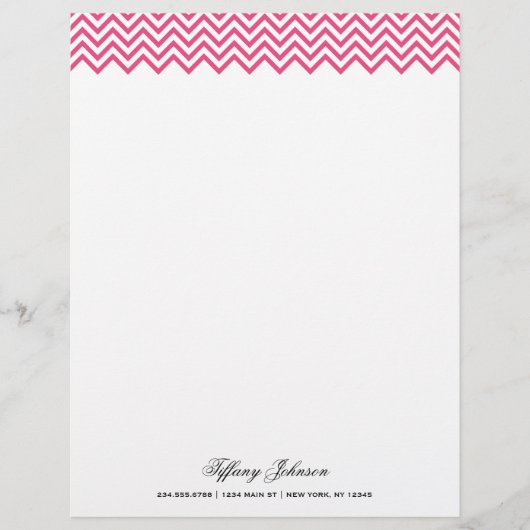 Hete Roze Moderne Chevron Border Gepersonaliseerd Briefhoofd (Voorkant)