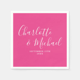 Hete Roze Moderne Elegante Handtekening Huwelijk Servet