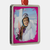 Hete Roze Moderne Grunge Border Foto Metalen Ornament (Rechts)