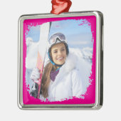 Hete Roze Moderne Grunge Border Foto Metalen Ornament (Links)