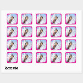 Hete Roze Moderne Grunge Border Foto Vierkante Sticker (Vel)