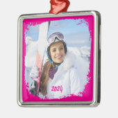 Hete Roze Moderne Grunge Grensfoto Jaar Metalen Ornament (Links)