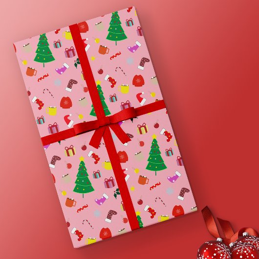 Hete Roze Moderne Kerstboom En Dingen Cadeaupapier