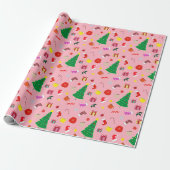 Hete Roze Moderne Kerstboom En Dingen Cadeaupapier (Uitgerold)