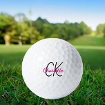 Hete roze monogram initialen naam golfballen<br><div class="desc">Witte achtergrond,  hete roze en zwarte tekst. Personaliseer en voeg uw monogram initialen en naam toe. De naam is geschreven met een modern handgeschreven stijlschrift.</div>