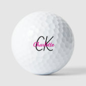 Hete roze monogram initialen naam golfballen (Voorkant)