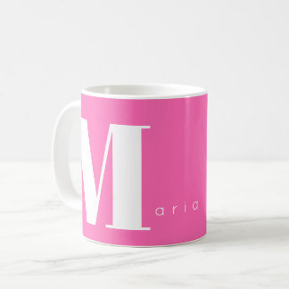 Hete roze monogram naam aangepaste typografie mode koffiemok