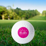 Hete roze naam monogram initialen golfballen<br><div class="desc">Hete roze achtergrond,  roze en witte tekst. Personaliseer en voeg uw monogram initialen en naam toe. De naam is geschreven met een modern handgeschreven stijlschrift.</div>