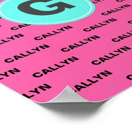 Hete roze naam patroon monogram poster (Hoek)