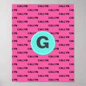 Hete roze naam patroon monogram poster (Voorkant)