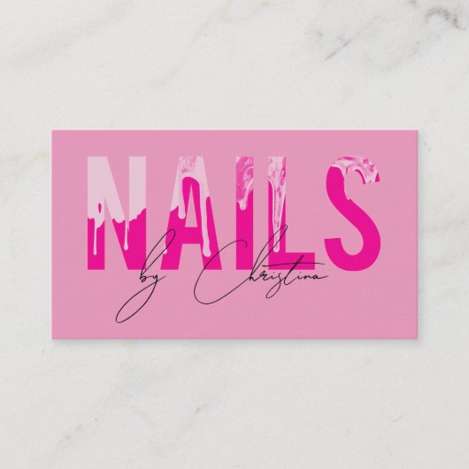 Hete Roze Nagels Drip Nail Art Manicure QR Code Visitekaartje (Voorkant)