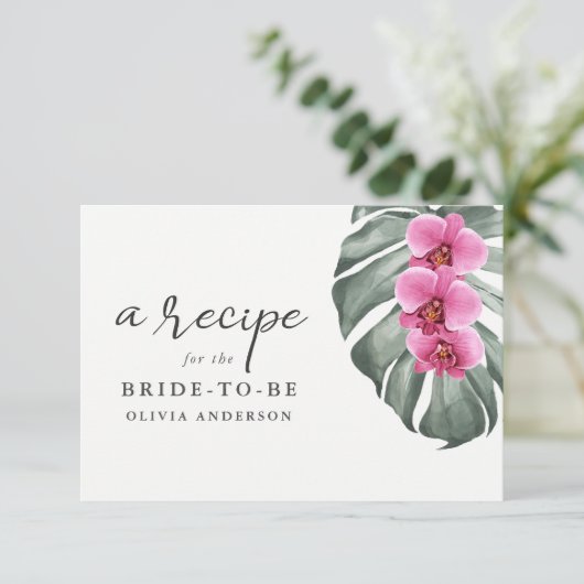 Hete Roze Orchideeën op Monstera Recept Kaart (Staand voorkant)