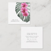 Hete Roze Orchideeën op Monstera Tropische Botanis Vierkante Visitekaartje (Voorkant / Achterkant)