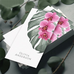 Hete Roze Orchideeën op Monstera Tropische Botanis Visitekaartje
