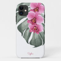 Hete roze orchideeën tropische flora met Jouw naam
