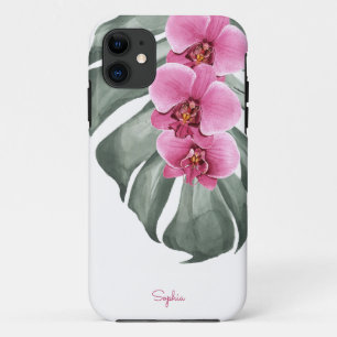 Hete roze orchideeën tropische flora met Jouw naam Case-Mate iPhone Case
