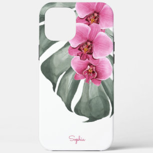 Hete roze orchideeën tropische flora met Jouw naam Case-Mate iPhone Case