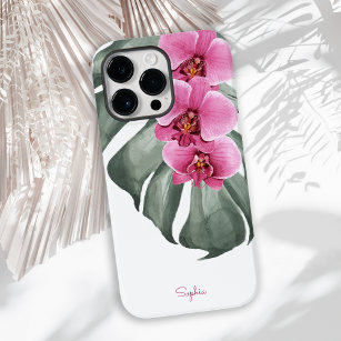 Hete roze orchideeën tropische flora met Jouw naam Case-Mate iPhone 14 Pro Max Hoesje