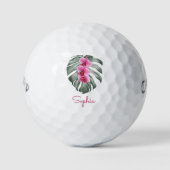 Hete roze orchideeën tropische flora met Jouw naam Golfballen (Voorkant)