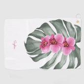 Hete roze orchideeën tropische flora met Jouw naam Golfhanddoek (Horizontaal)