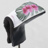 Hete roze orchideeën tropische flora met Jouw naam Golfheadcover (3/4 voorkant)