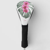 Hete roze orchideeën tropische flora met Jouw naam Golfheadcover (Voorkant)