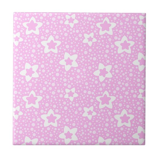 Hete roze retro polka stippen met bloemmotief tegeltje (Voorkant)
