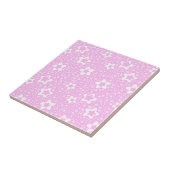 Hete roze retro polka stippen met bloemmotief tegeltje (Zijkant)