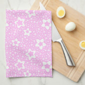 Hete roze retro polka stippen met bloemmotief theedoek (Quarter Fold)