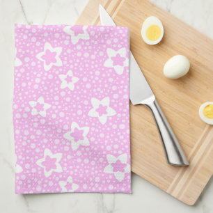 Hete roze retro polka stippen met bloemmotief theedoek