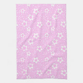 Hete roze retro polka stippen met bloemmotief theedoek (Verticaal)