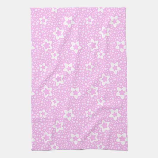 Hete roze retro polka stippen met bloemmotief theedoek (Verticaal)