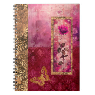 Hete roze roos grunge stijl bloemen notitieboek